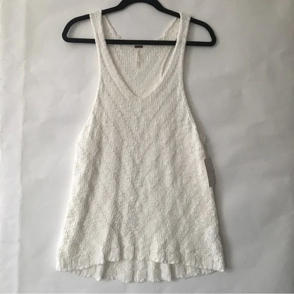 Free People Chevron Tank top Knit Sweater Ivory Size Medium - Picture 3 of 14